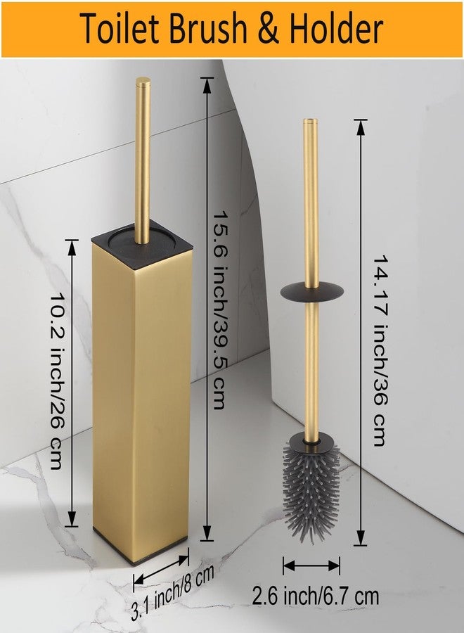 BGL Standing Toilet Brush and Holder Brushed Gold Aluminium Toilet Bowl Cleaner Brush and Holder for Bathroom Storage and Organization, Square Design Sturdy and Space Saving - Image 2